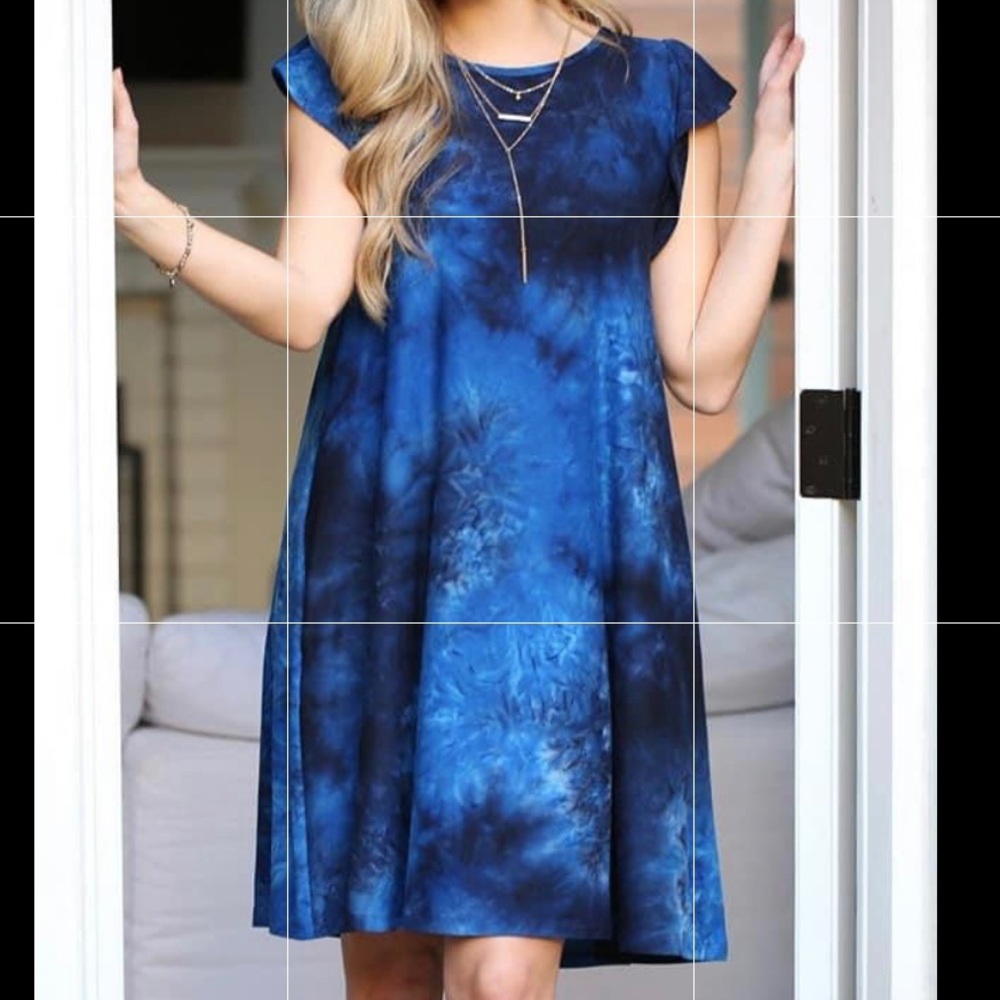 Ninexis Navy Tie Dye Flutter Sleeve Pocket Dress